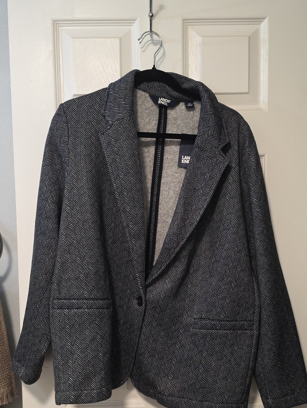 Lands' End Women's 1x Navy & Gray Herringbone Knit Blazer
